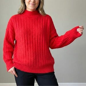 Jessica Simpson Red Mock Neck Ribbed Eyelash Sweater Large NWOT Balloon Sleeve